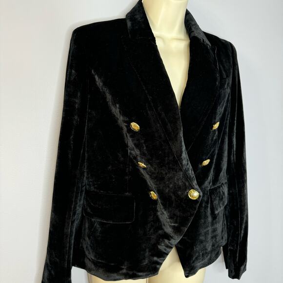 Rachel Zoe Black Velvet Double Breasted Military Jacket Gold Button Women's XS - Picture 3 of 12